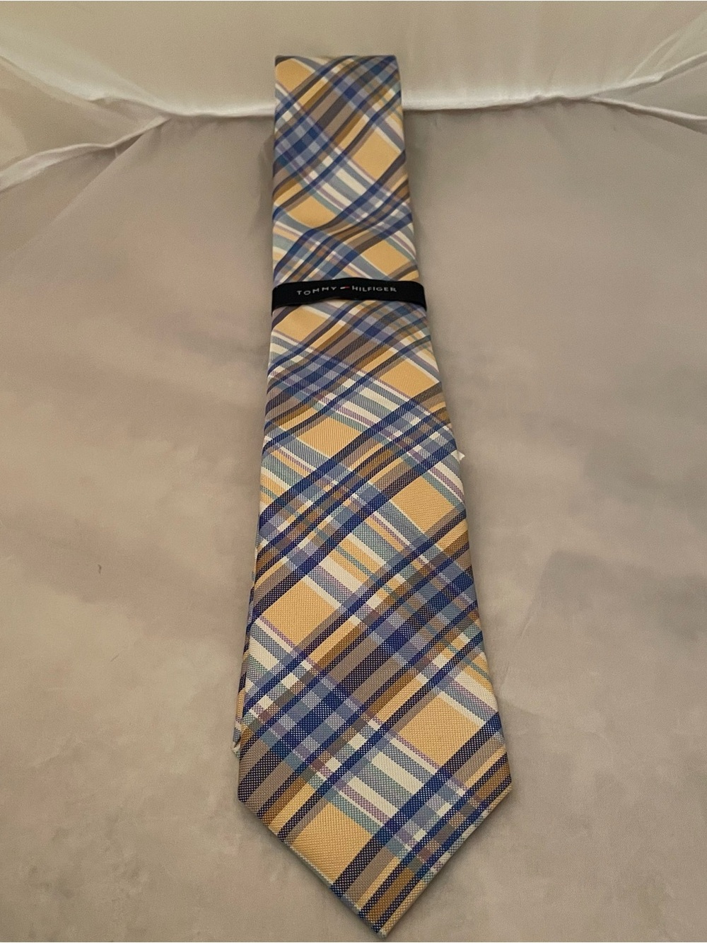 Tommy Hilfiger Blue and Yellow Plaid Silk Tie